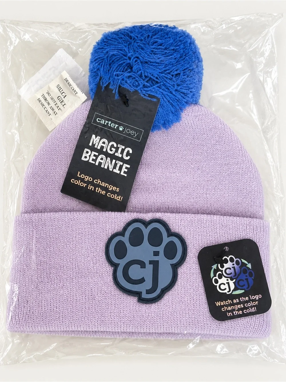 Color changing Carter Joey Magic Beanie Toddler Lavender Blue Pom NWT
